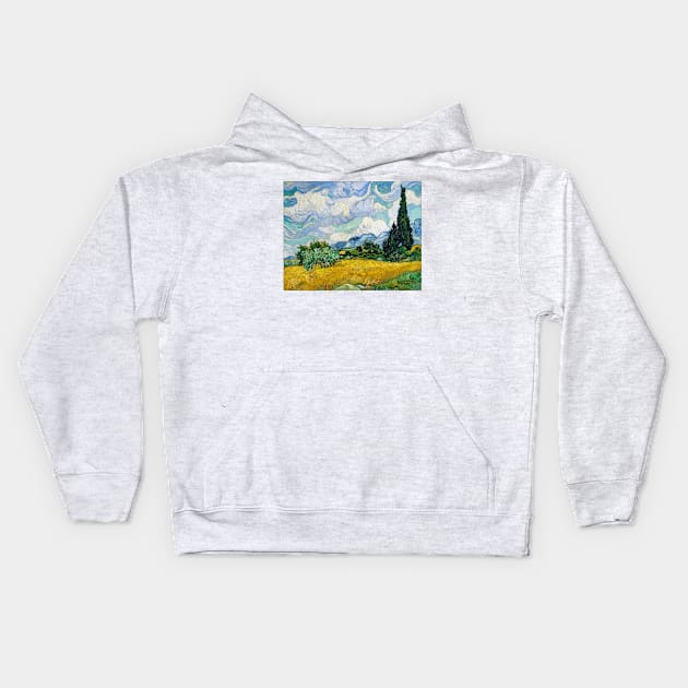 Wheat Field with Cypresses Kids Hoodie by fleurdesignart